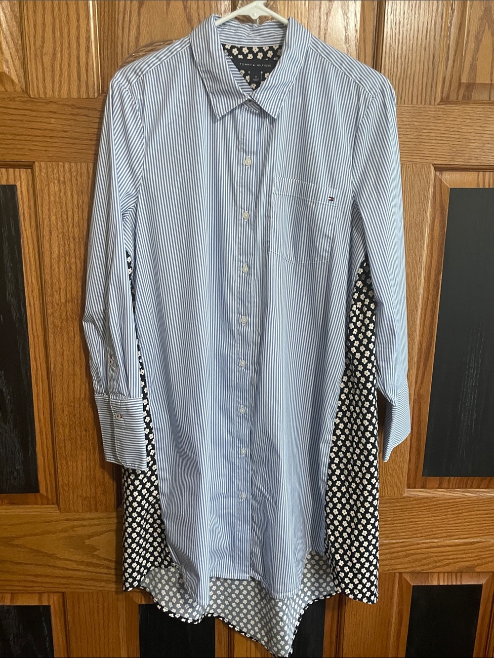 NWOT- Tommy Hilfiger Blue Stripe Cotton Button-Up Shirt-Dress. Size M